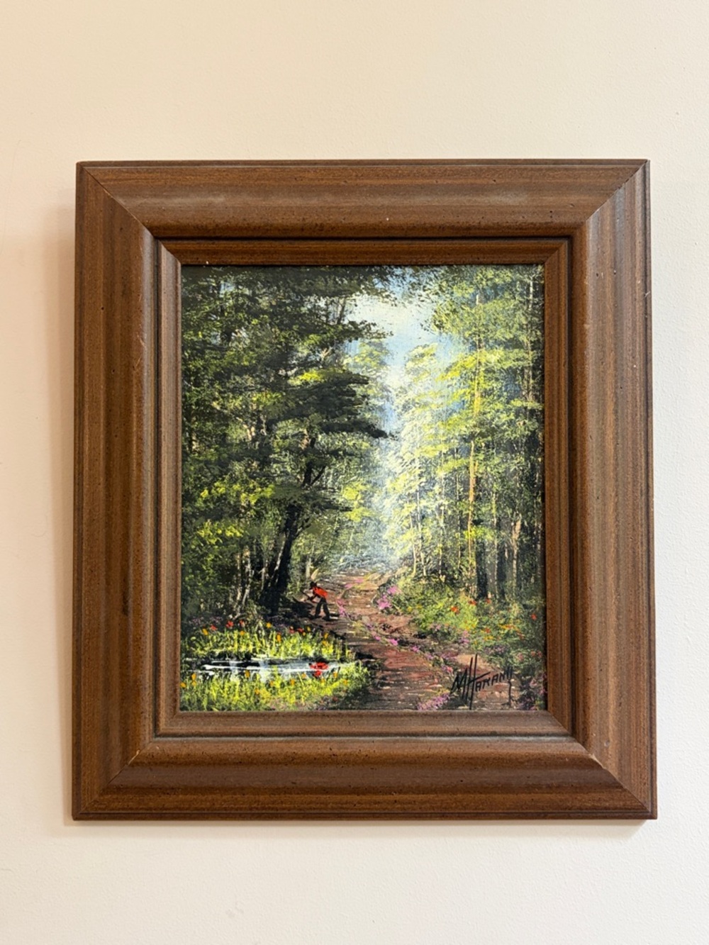 Marcel Harang Signed Vintage Figure Landscape Forest Scene Painting Framed Art